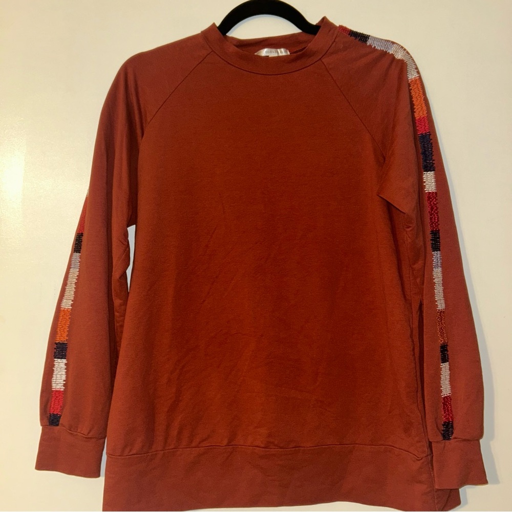 Women's Rust Long Sleeve Top with Multicolor Stripes